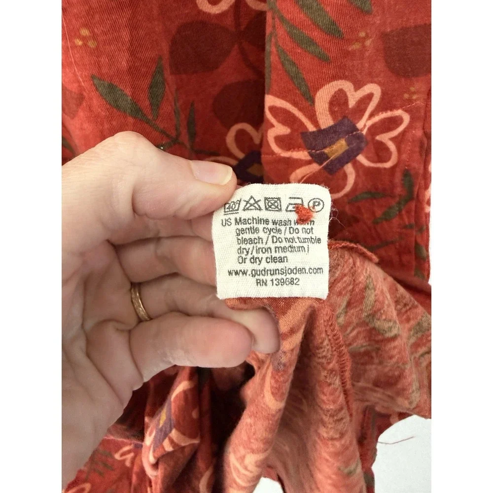 Gudrun Sjoden Floral Cap Sleeve Jersey Stretch Dress Small Red Pockets Boho